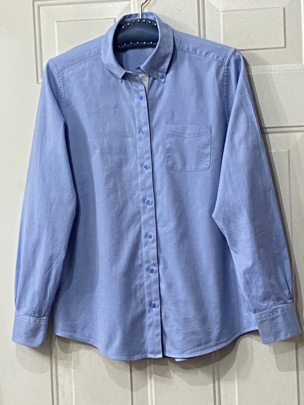 Brooks Brothers Womens Sz 8 (M) Blue Blouse Button Up Shirt Long Sleeve Pocket